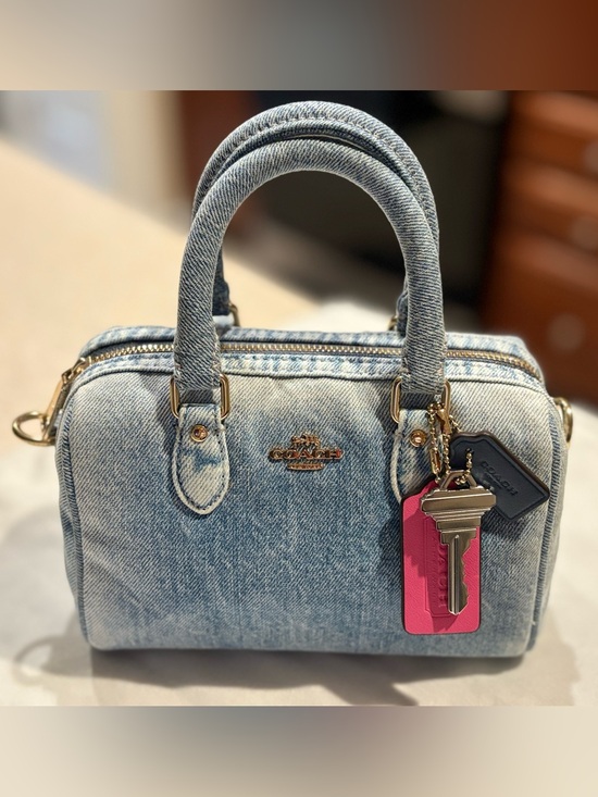 Coach Handbags - Coach Mini Rowan Crossbody Bag In Loved Denim With Charms